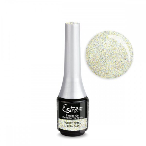 88DCD92820A734F9EE42CC4BC3044152_ Estrosa smalto gel white gold glitter flash 7 ml