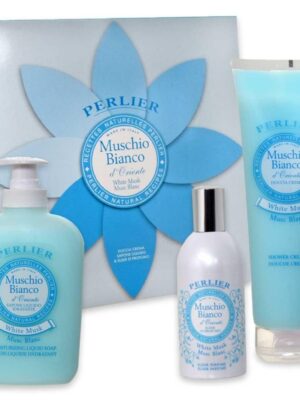 0153B3F3C649E77D3C74BB9AE458CBD6_ Perlier muschio bianco doccia crema+sapone+el.profumo