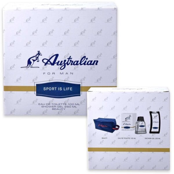 46D5A7EA914EE5759B2C5A557F72BA46_ Australian sport is life box edt 10 ml + sg250ml + beauty