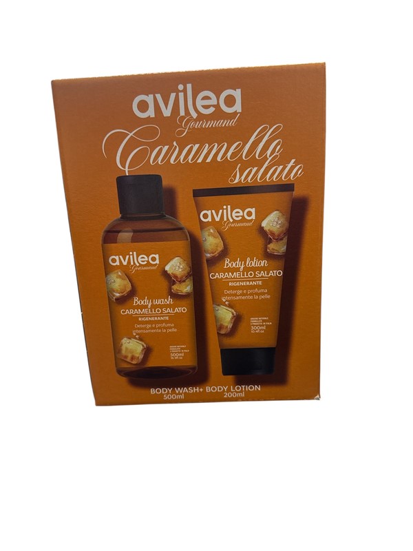 D20420695E841F6FE83259EC9993DD59_ Avilea sensoriale box caramello bagno 500ml+body lot.200ml