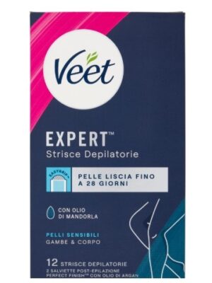 Veet expert strisce depilatorie corpo pelli sensibili 12pz