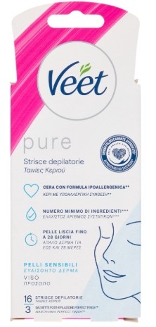 Veet pure strisce viso pelli sensibili 16pz