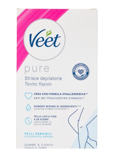 Veet pure strisce depilatorie corpo pelli sensibili 12pz