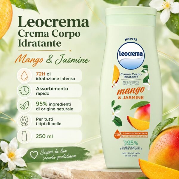 86ECCCF9E7F86E6EE183D341532FF49A_ Leocrema crema corpo idratante mango e jasmine 250 ml